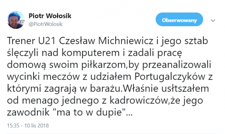 REAKCJA kadrowicza U21 na ''pracę domową'' od selekcjonera